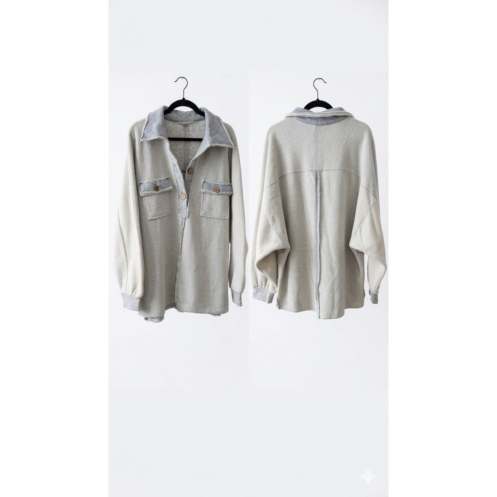 Seen & Sew Oversized Boho Minimalist‎  Shacket Light Grey Heather Small